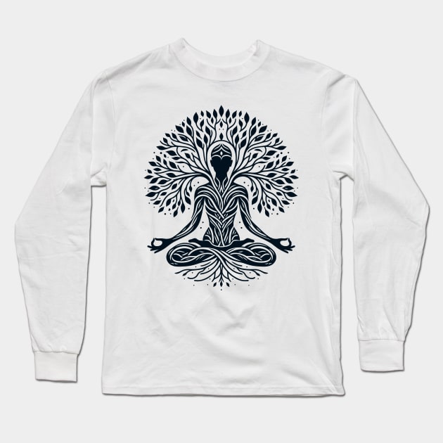 Meditative Tree Pose - Yoga-Inspired Nature T-Shirt Design Long Sleeve T-Shirt by The Tee Bizarre